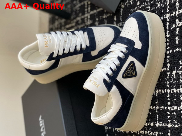 Prada Downtown Bold Suede and Leather Sneakers Blue and White 1E792M Replica