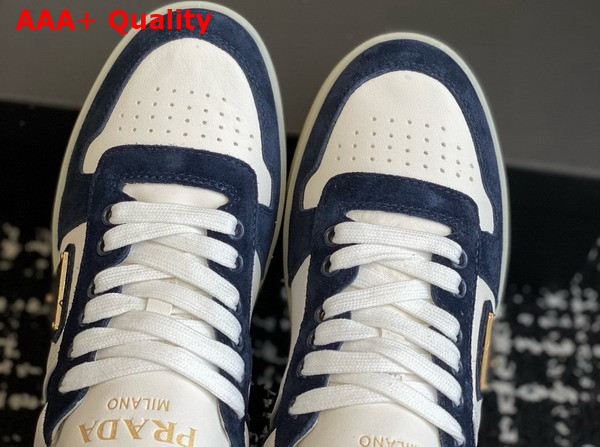 Prada Downtown Bold Suede and Leather Sneakers Blue and White 1E792M Replica