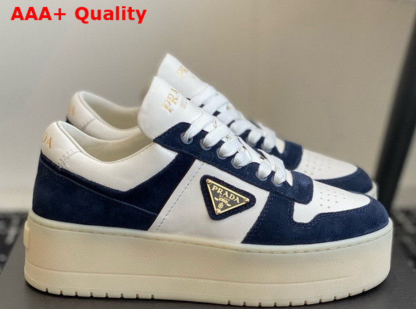 Prada Downtown Bold Suede and Leather Sneakers Blue and White 1E792M Replica
