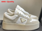 Prada Downtown Bold Suede and Leather Sneakers Desert Beige and White 1E792M Replica
