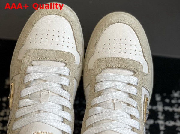 Prada Downtown Bold Suede and Leather Sneakers Desert Beige and White 1E792M Replica