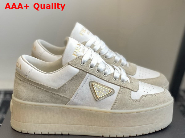 Prada Downtown Bold Suede and Leather Sneakers Desert Beige and White 1E792M Replica