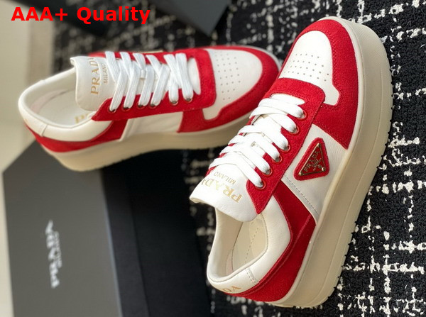 Prada Downtown Bold Suede and Leather Sneakers Red and White 1E792M Replica