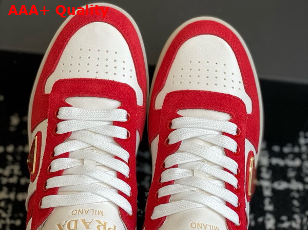 Prada Downtown Bold Suede and Leather Sneakers Red and White 1E792M Replica