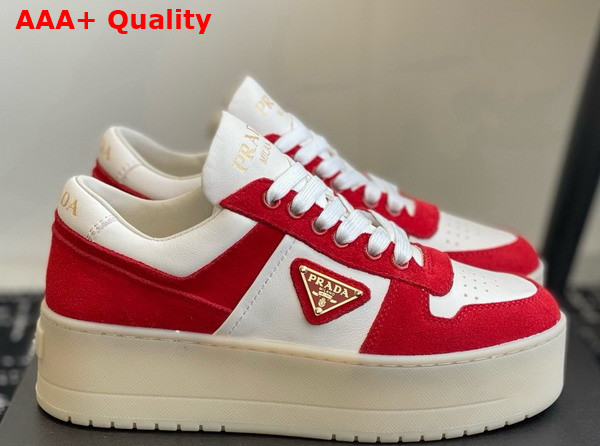 Prada Downtown Bold Suede and Leather Sneakers Red and White 1E792M Replica
