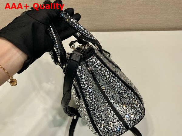 Prada Galleria Satin Mini Bag with Crystals Metal Color 1BA906 Replica