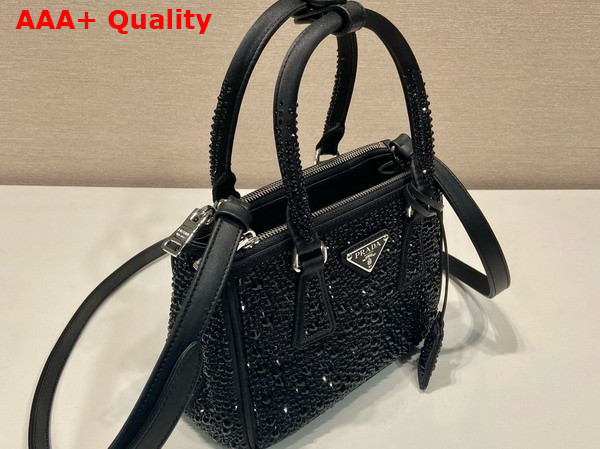 Prada Galleria Satin Mini Bag with Crystals in Black 1BA906 Replica