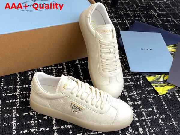 Prada Lane Leather Sneakers in Ivory 2EE394 Replica