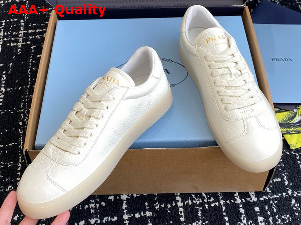 Prada Lane Leather Sneakers in Ivory 2EE394 Replica