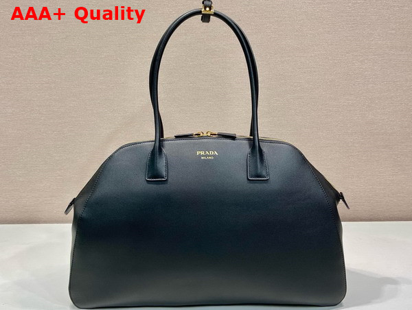 Prada Large Leather Tote Bag with Zipper Closure in Black 1BG506 Replica
