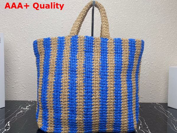 Prada Large Raffia Tote Bag Tan and Blue 1BG392 Replica