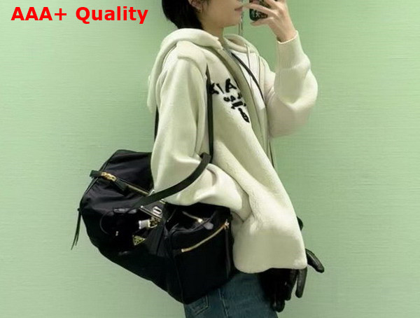 Prada Large Re Nylon Top Handle Bag with Lock in Black 1BB135 Replica