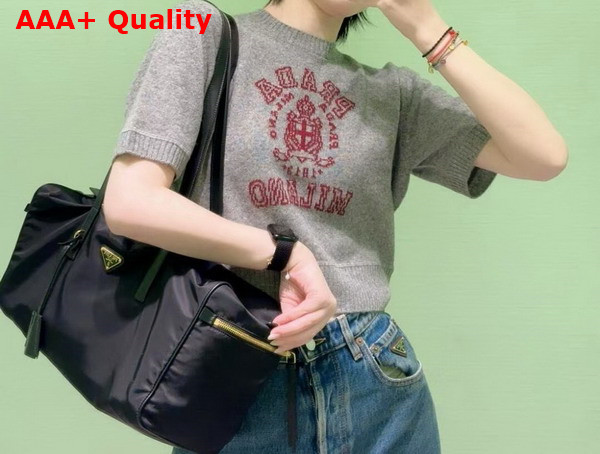 Prada Large Re Nylon Top Handle Bag with Lock in Black 1BB135 Replica