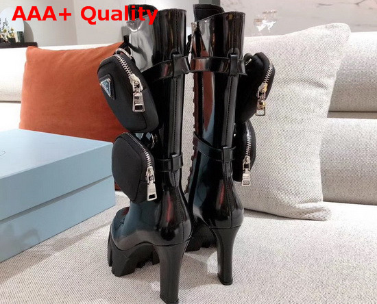 Prada Leather Boots in Black Patent Leather with Detachable Nylon Pouches Replica