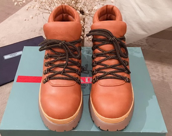 Prada Leather High Top Sneaker in Orange