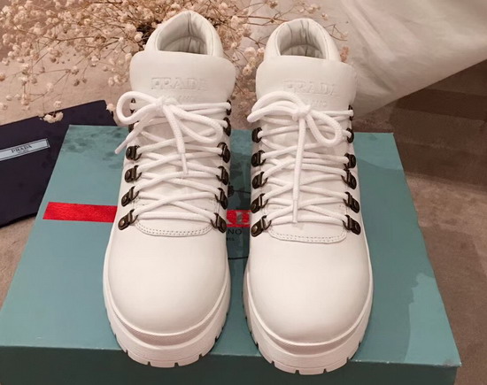 Prada Leather High Top Sneaker in White