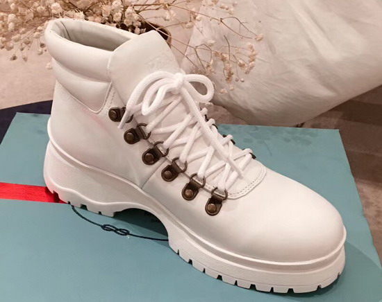 Prada Leather High Top Sneaker in White