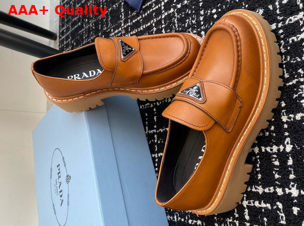 Prada Leather Loafers in Cognac 1D801N Replica