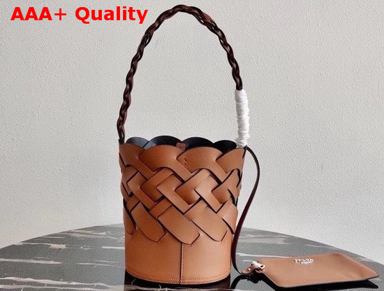 Prada Leather Prada Tress Bucket Bag Cognac Black Replica
