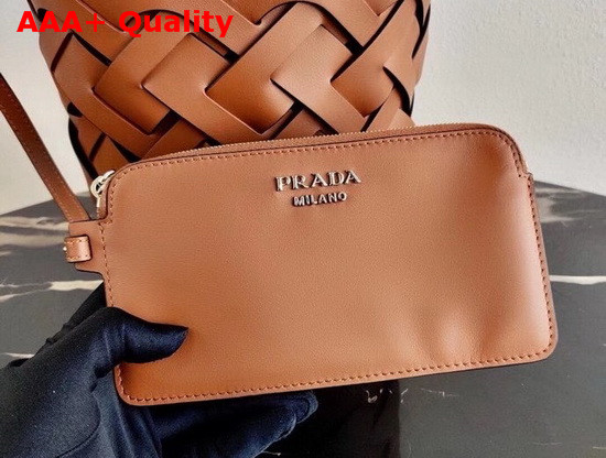Prada Leather Prada Tress Bucket Bag Cognac Black Replica