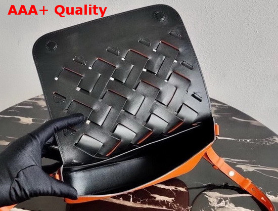 Prada Leather Prada Tress Shoulder Bag Papaya Black Replica