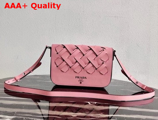 Prada Leather Prada Tress Shoulder Bag Petal Pink Black Replica