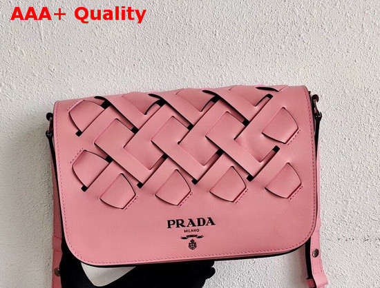 Prada Leather Prada Tress Shoulder Bag Petal Pink Black Replica