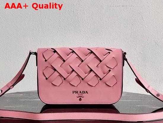 Prada Leather Prada Tress Shoulder Bag Petal Pink Black Replica