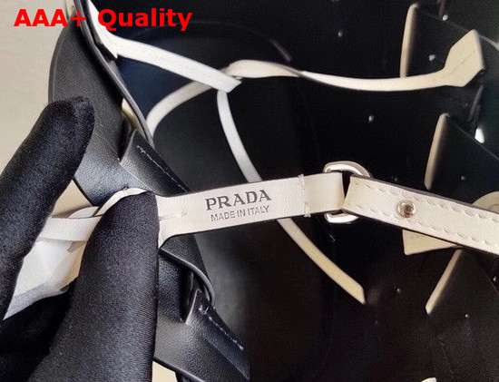 Prada Leather Prada Tress Tote White Black Replica