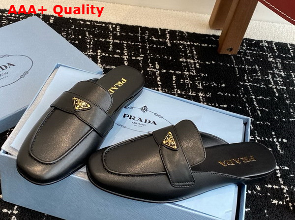 Prada Leather Slippers in Black 1D766N Replica