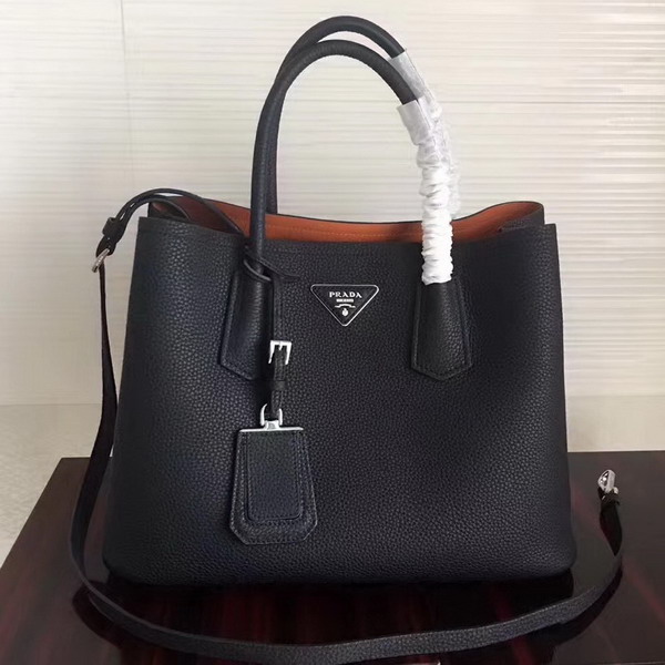 Prada Leather Tote in Black Grained Calfskin