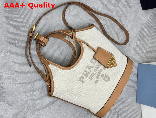 Prada Linen Blend and Leather Mini Buckle Bag in Natural 1BE074 Replica