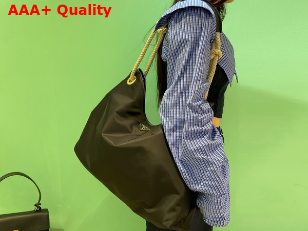 Prada Mariner Large Re Nylon Shoulder Bag in Black 1BC244 Replica