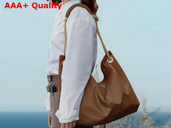 Prada Mariner Large Re Nylon Shoulder Bag in Brandy 1BC244 Replica
