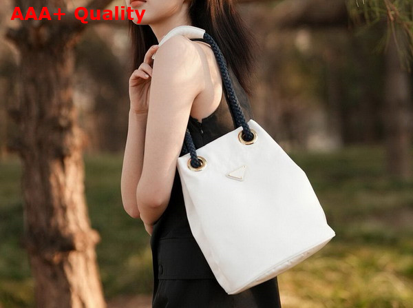 Prada Mariner Re Nylon Small Bucket Bag White and Baltic Blue 1BE082 Replica