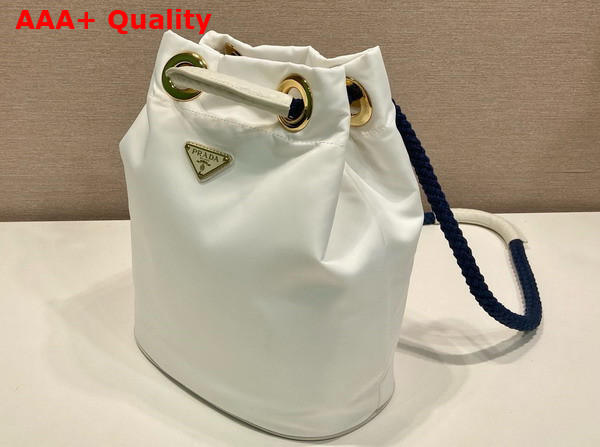 Prada Mariner Re Nylon Small Bucket Bag White and Baltic Blue 1BE082 Replica