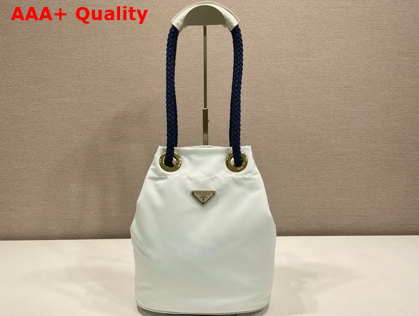 Prada Mariner Re Nylon Small Bucket Bag White and Baltic Blue 1BE082 Replica