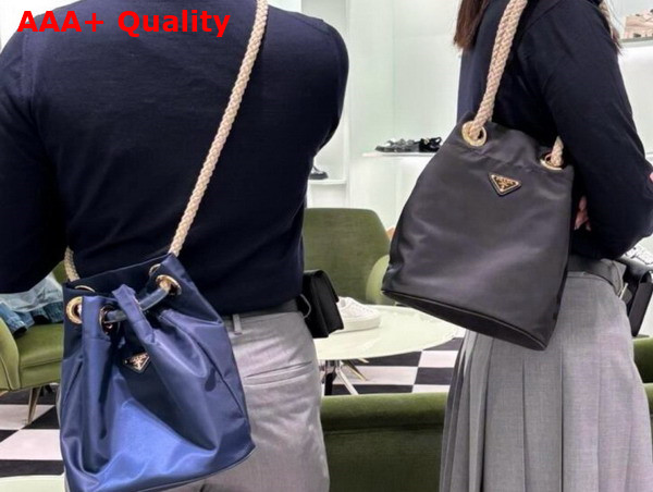 Prada Mariner Re Nylon Small Bucket Bag in Baltic Blue 1BE082 Replica