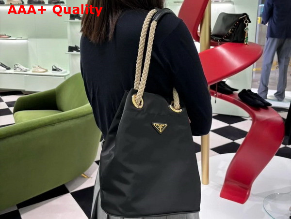 Prada Mariner Re Nylon Small Bucket Bag in Black 1BE082 Replica