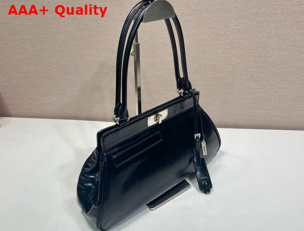 Prada Medium Leather Tote Bag in Black Vintage Calfskin 1BG569 Replica