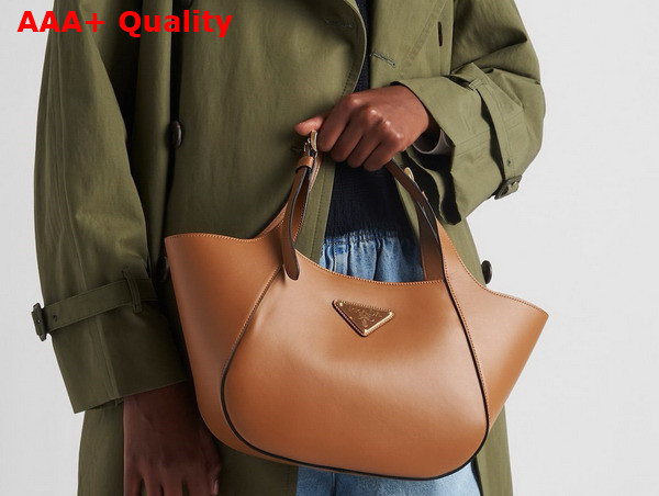 Prada Medium Leather Tote Bag in Caramel 1BG483 Replica