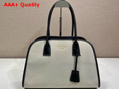 Prada Medium Linen Blend and Leather Tote Bag Tan Black 1BG572 Replica
