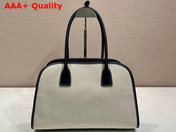 Prada Medium Linen Blend and Leather Tote Bag Tan Black 1BG572 Replica