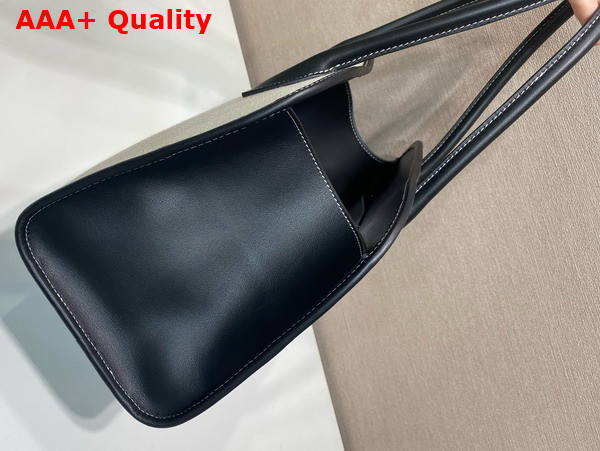 Prada Medium Linen Blend and Leather Tote Bag Tan Black 1BG572 Replica