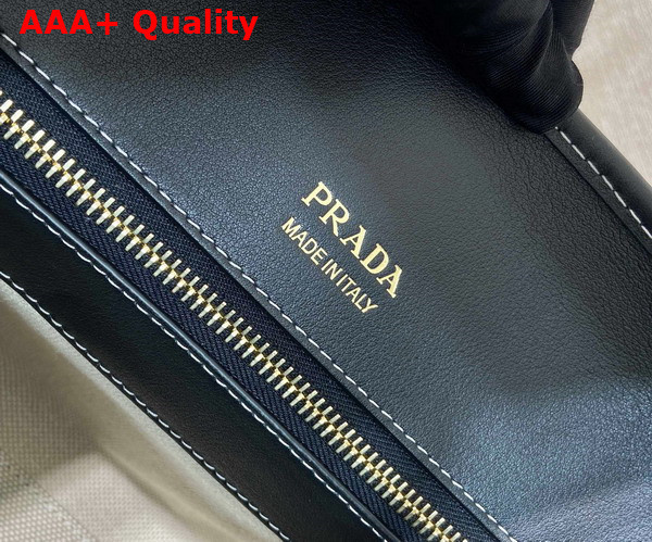Prada Medium Linen Blend and Leather Tote Bag Tan Black 1BG572 Replica