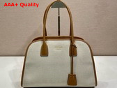 Prada Medium Linen Blend and Leather Tote Bag Tan and Caramel 1BG572 Replica