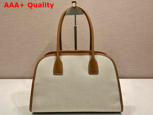 Prada Medium Linen Blend and Leather Tote Bag Tan and Caramel 1BG572 Replica