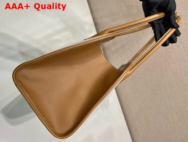 Prada Medium Linen Blend and Leather Tote Bag Tan and Caramel 1BG572 Replica