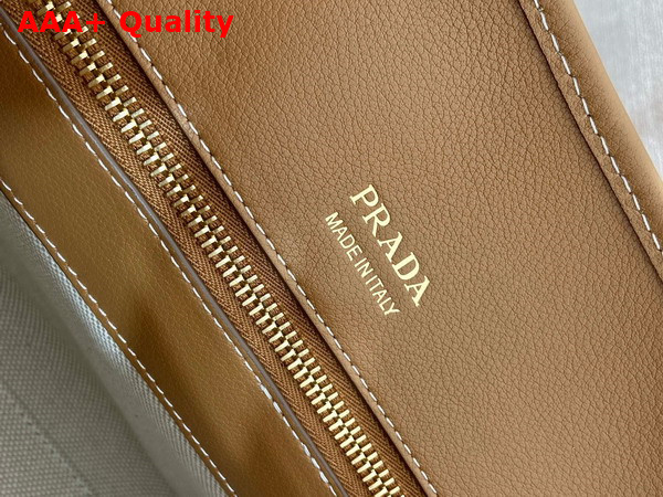 Prada Medium Linen Blend and Leather Tote Bag Tan and Caramel 1BG572 Replica