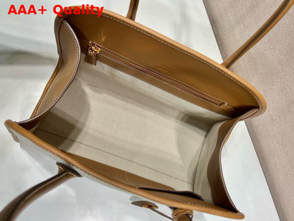 Prada Medium Linen Blend and Leather Tote Bag Tan and Caramel 1BG572 Replica